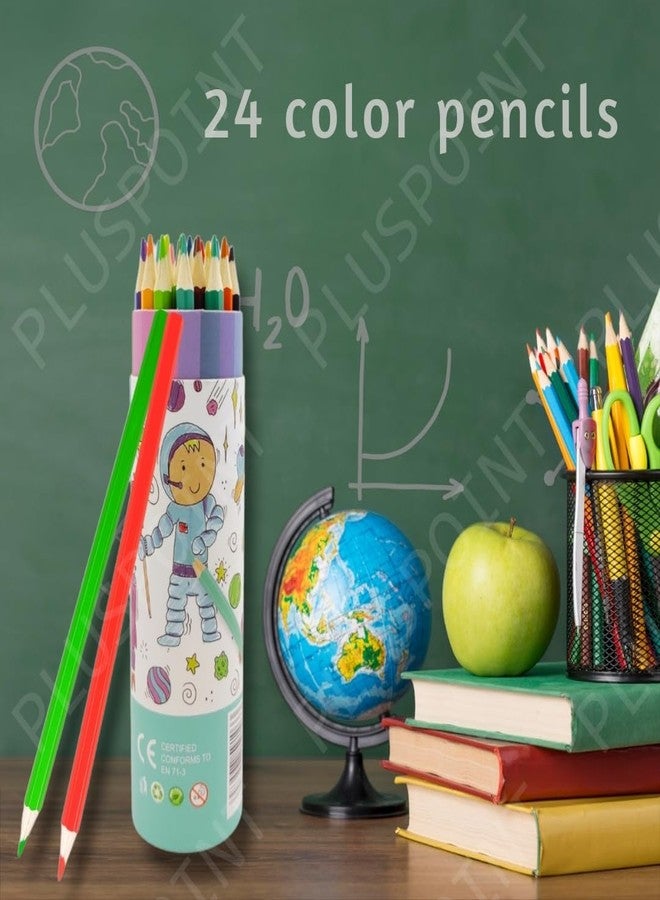 بلس بوينت مجموعة أقلام تلوين PLUSPOINT رواد فضاء للأطفال، ٢٤ لونًا، أقلام شمعية ناعمة ٣ مم، أقلام تلوين فنية للرسم والتخطيط، ألوان مثالية للأعمال الفنية والحرفية - Image 3